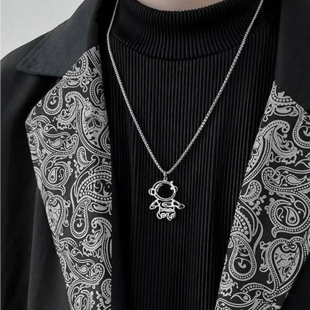 Men’s Stainless Steel Astronaut Charm Necklace With Chain